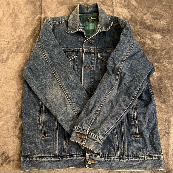 Hunt Club Other - Vintage Hunt Club Denim Trucker Jacket Men’s L Green Plaid Lined 90s